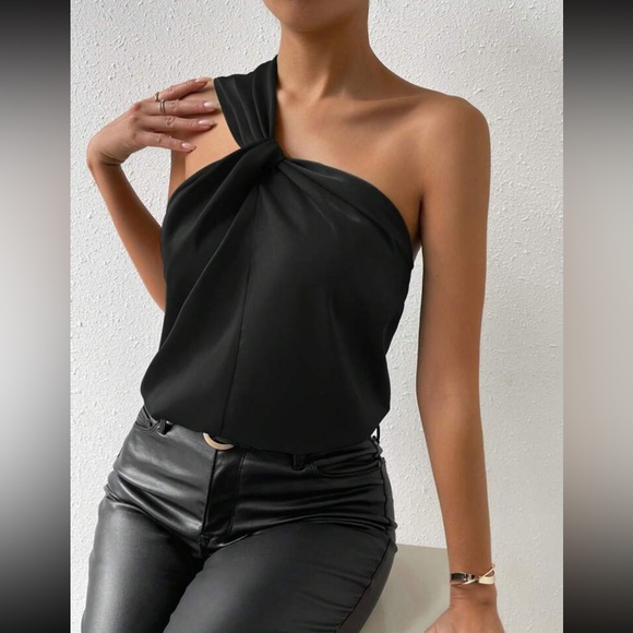 Luxe one shoulder twist front satin blouse - Picture 11 of 15
